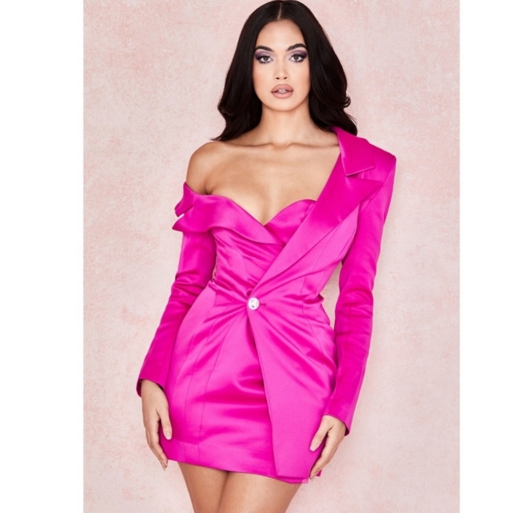 House of CB Pink Satin Blazer Dress